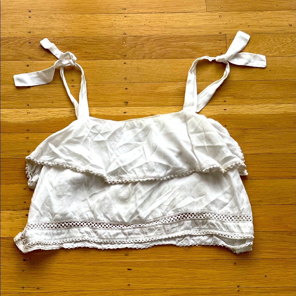 Wilfred | White Ruffled Cropped Tank Top | XS